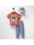 Erkek Çocuk Pamuklu Kırmızı Kedi Baskılı T-Shirt ve Kot Pantolon Takım - Şapka Detaylı 1