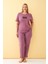 Akbeniz Kadın Mürdüm More Love Yazılı Büyük Beden Pijama Takımı 1