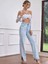 2035 Kadın Likralı Yanı Yırtmaçlı Bol Paça Jeans Kot Denim Pantolon - Kar 1
