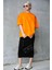 Süper Kalite Unisex Pamuk Oranj Bisiklet Yaka Oversize Boyfriend T-Shirt Kadın Erkek Turuncu Orange 2