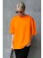 Süper Kalite Unisex Pamuk Oranj Bisiklet Yaka Oversize Boyfriend T-Shirt Kadın Erkek Turuncu Orange 4