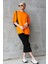 Süper Kalite Unisex Pamuk Oranj Bisiklet Yaka Oversize Boyfriend T-Shirt Kadın Erkek Turuncu Orange 5