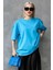 Süper Kalite Kadın %100 Pamuk Turkuaz Bisiklet Yaka Oversize Boyfriend T-Shirt 1