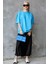 Süper Kalite Kadın %100 Pamuk Turkuaz Bisiklet Yaka Oversize Boyfriend T-Shirt 3