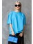 Süper Kalite Kadın %100 Pamuk Turkuaz Bisiklet Yaka Oversize Boyfriend T-Shirt 4