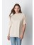 Süper Kalite Kadın %100 Pamuk Bej Bisiklet Yaka Oversize Boyfriend T-Shirt 2