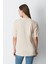 Süper Kalite Kadın %100 Pamuk Bej Bisiklet Yaka Oversize Boyfriend T-Shirt 3