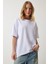 Süper Kalite Kadın %100 Pamuk Beyaz Bisiklet Yaka Oversize Boyfriend T-Shirt 3