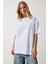 Süper Kalite Kadın %100 Pamuk Beyaz Bisiklet Yaka Oversize Boyfriend T-Shirt 4
