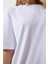 Süper Kalite Kadın %100 Pamuk Beyaz Bisiklet Yaka Oversize Boyfriend T-Shirt 5