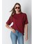 Süper Kalite Kadın %100 Pamuk Bordo Bisiklet Yaka Oversize Boyfriend T-Shirt 1