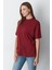 Süper Kalite Kadın %100 Pamuk Bordo Bisiklet Yaka Oversize Boyfriend T-Shirt 3