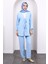 Mavi Ön Bağlamalı Bürümcük Kimono Pantolonlu Takım 1