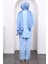 Mavi Ön Bağlamalı Bürümcük Kimono Pantolonlu Takım 4