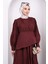 Bordo Kuşak Detaylı Kraş Elbise 3