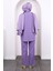 Lila Ön Bağlamalı Bürümcük Kimono Pantolonlu Takım 4