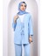Mavi Ön Bağlamalı Bürümcük Kimono Pantolonlu Takım 3