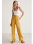 Sadıe Kadın %100 Keten Relaxed Kalıp Beli Lastikli Sarı Pantolon 2