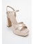 Yulia Bej Saten Çapraz Bantlı Kadın Platform Topuklu Ayakkabı 3