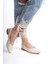 Aısha Tokalı Ortopedik Rahat Taban Taş Detaylı Kadın Babet Ayakkabı Kt Krem 5