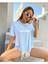 Büyük Beden Dark Angel Baskılı Bebe Mavi Overisize Penye T-Shirt 4