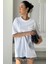 Büyük Beden Yaz Sıcak ve Eğlenceli Baskılı Beyaz Bisiklet Yaka Oversize T-Shirt 3