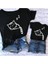 Anne Kız Çocuk Uyuyan Kedi Baskılı Bisiklet Yaka Pamuk T-Shirt(Kombin Yapmak Için 2 Adet Alınız) 2