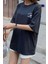 Büyük Beden Unisex Lacivert Mountain Sunday Baskılı Bisiklet Yaka Oversize T-Shirt 2