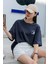 Unisex Lacivert Mountain Sunday Baskılı Bisiklet Yaka Oversize T-Shirt 4