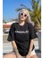 Kadın Siyah Minimalist Baskılı Oversize T-Shirt 1