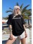 Kadın Siyah Minimalist Baskılı Oversize T-Shirt 2