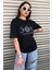 Bisiklet Yaka Siyah Ay Baskılı Oversize T-Shirt 3