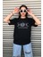Bisiklet Yaka Siyah Ay Baskılı Oversize T-Shirt 5