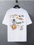 Unisex Beyaz The Galaxy Gezegen Baskılı Oversize Bisiklet Yaka Tshirt 3
