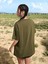 Haki Kelebek Baskılı Oversize T-Shirt 2