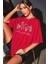 Kadın Kırmızı Wildflowers Baskılı Oversize T-Shirt 2