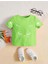 Kids Fıstık Yeşili Kedi Meow Baskılı Oversize Unisex Çocuk T-Shirt 1