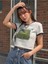 Kadın Sunset Glow Baskılı Yaka Kol Lacivert Crop T-Shirt 4