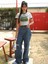 Kadın Sunset Glow Baskılı Yaka Kol Lacivert Crop T-Shirt 5
