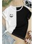Gülücük Baskılı Siyah Beyaz Parçalı Oversize Bisiklet Yaka Çocuk T-Shirt 4