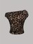 Kadın Kayık Yaka Leopar Desen %100 Pamuk T-Shirt 2