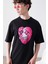 Hayalet Yüz(Kalp) Baskılı Pamuk Oversize Bisiklet Yaka T-Shirt 1