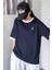 Büyük Beden Kadın Lacivert 'b' Bakılı Oversize Pamuk T-Shirt 3
