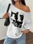 Kadın Düşük Omuz Kayık Yaka Baskılı T-Shirt 2