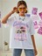 Büyük Beden Pembe California Baskılı Oversize/rahat Kesim Bisiklet Yaka Unisex Örme Beyaz T-Shirt 4