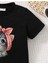 Kids Tatlı Fiyonklu Kedi Baskılı Oversize Siyah Çocuk T-Shirt 2