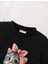 Kids Tatlı Fiyonklu Kedi Baskılı Oversize Siyah Çocuk T-Shirt 3