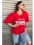 Kırmızı Houston Logo Baskılı Oversize Kadın T-Shirt 1