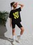 Kids Gülücük Emoji Baskılı Oversize Siyah Çocuk T-Shirt 5