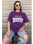 Kadın Mor Houston Yazı Baskılı Oversize T-Shirt 1